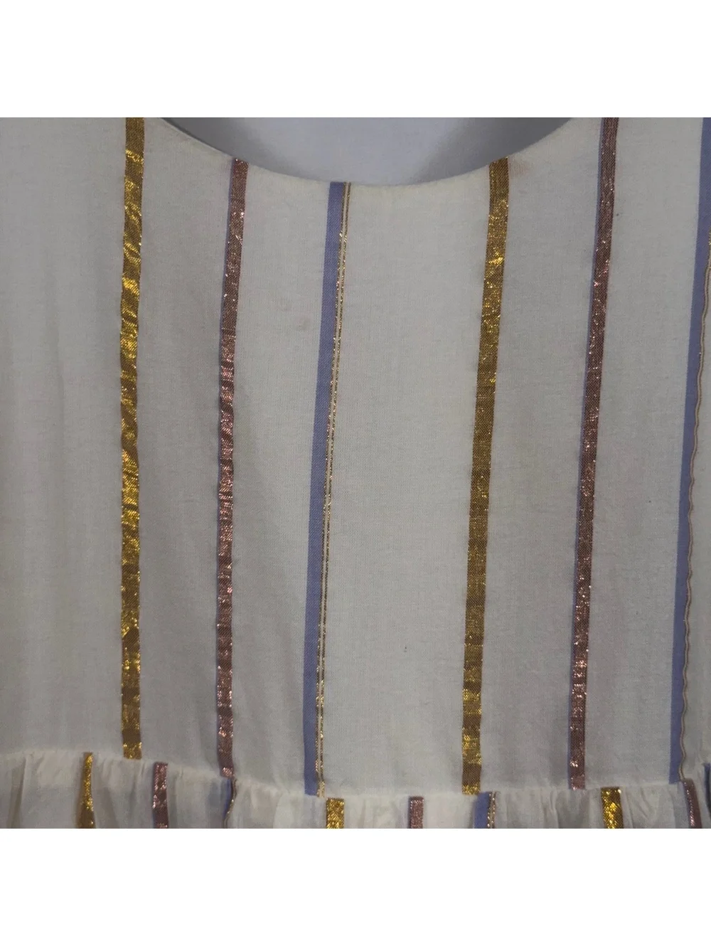 Old Navy Girls Size L 10-12 Cream Metallic Stripe Tiered Maxi Dress